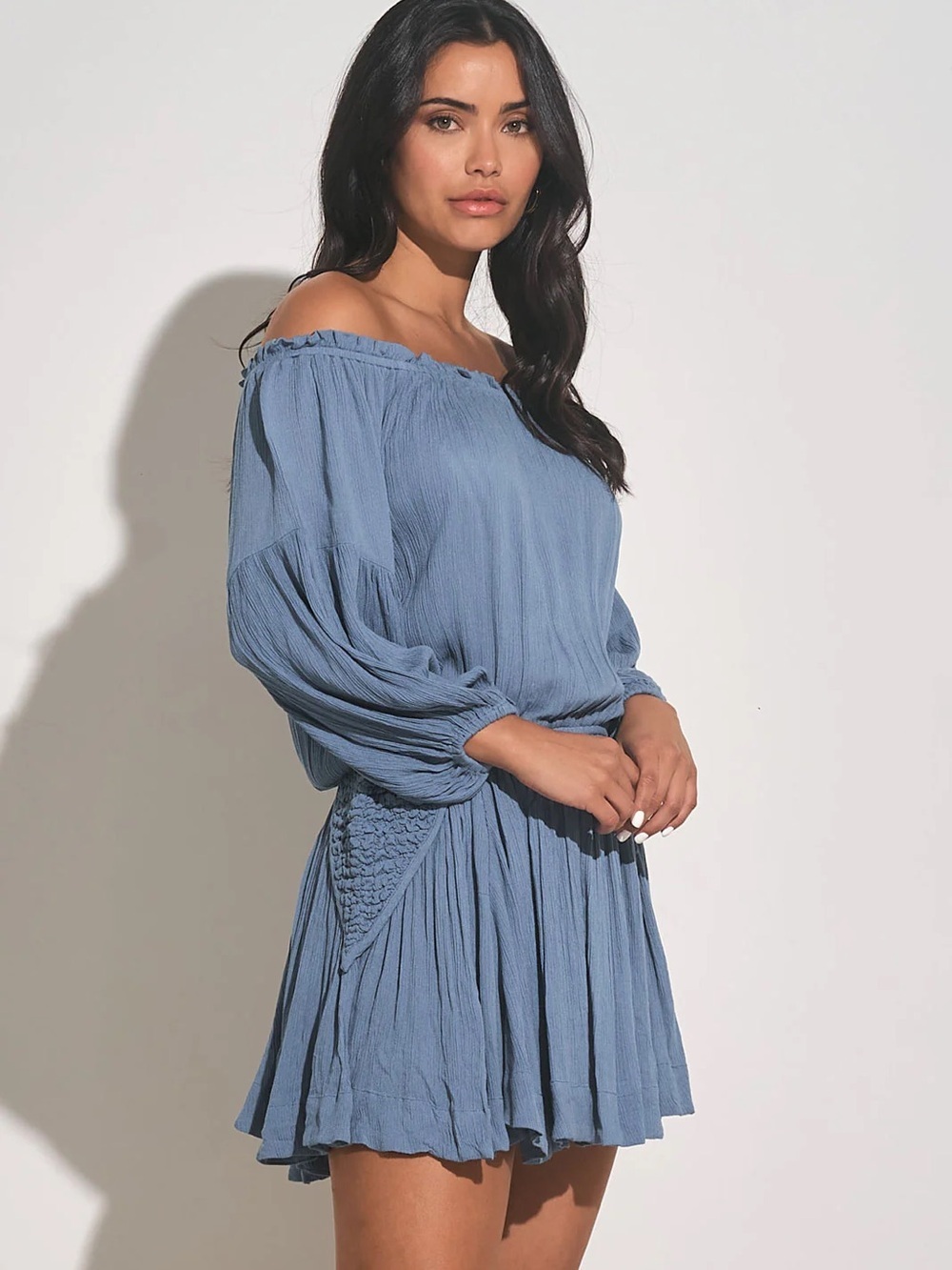 NWT Elan Off-Shoulder Smokey Blue Sundress- Size Small